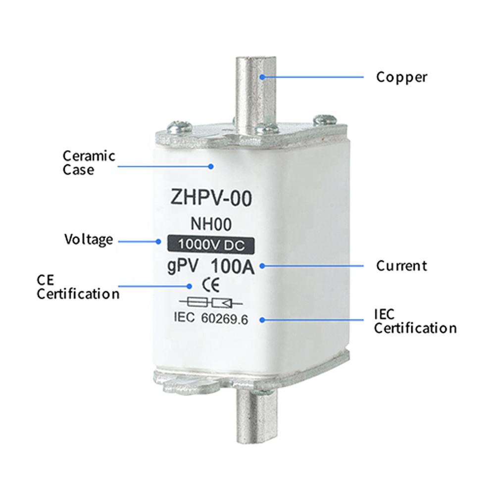 NH00-1000V IEC 低電圧太陽光発電ナイフヒューズプラスチック 80A 6ka 遮断容量